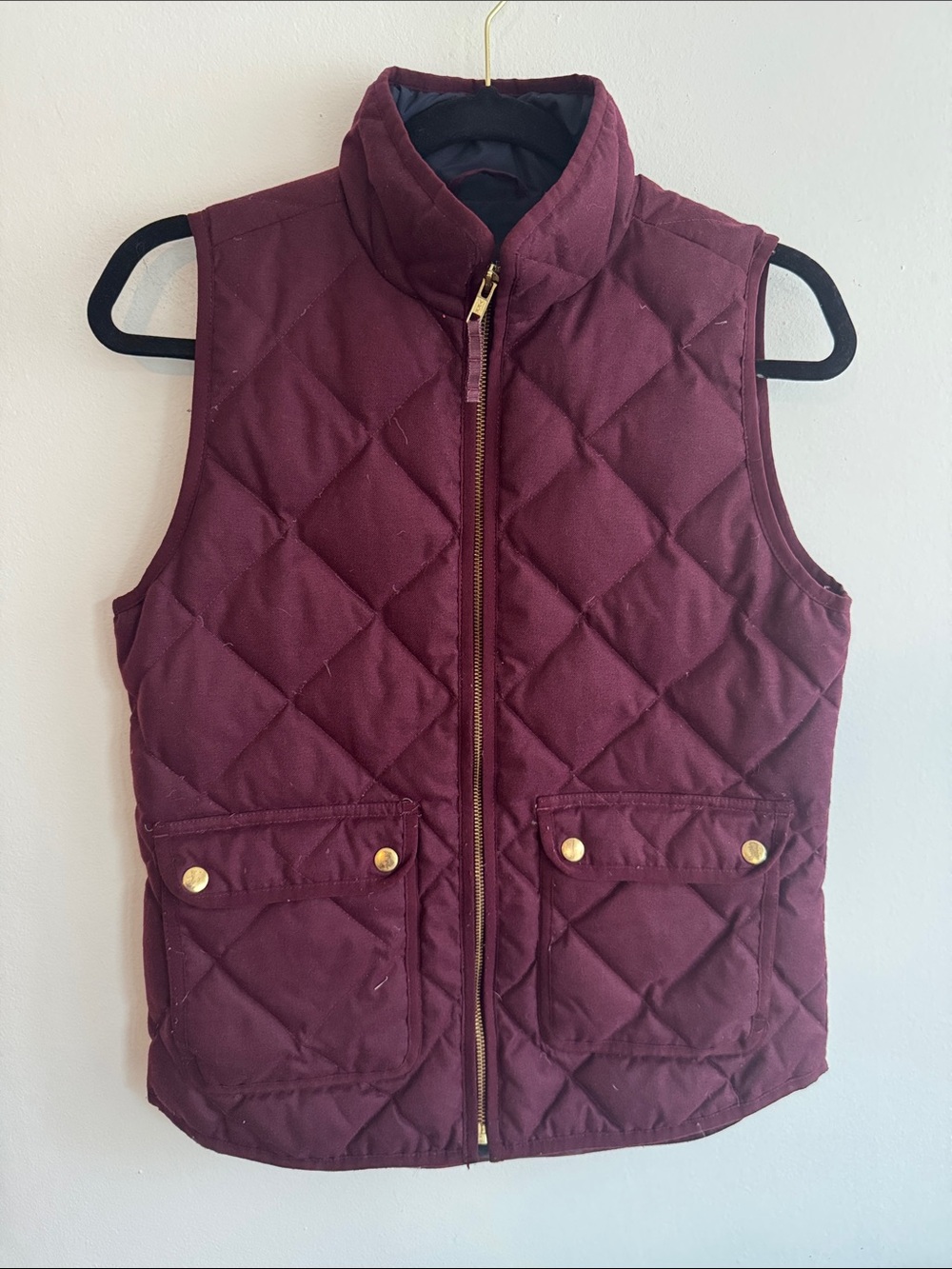 J Crew Quilted Sleeveless Vest Jacket Maroon Size XS